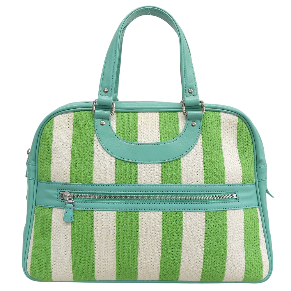 JacquesleCorre Jacques le Corre Stripe Rispond Canvas Leather Handbag Women's Green x White Handbag