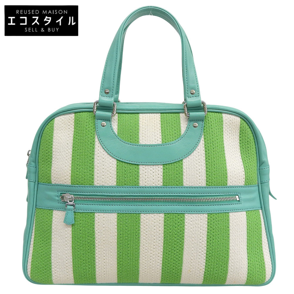 JacquesleCorre Jacques le Corre Stripe Rispond Canvas Leather Handbag Women's Green x White Handbag