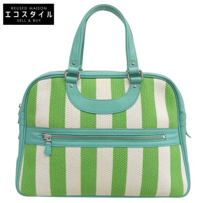 JacquesleCorre Jacques le Corre Stripe Rispond Canvas Leather Handbag Women's Green x White Handbag