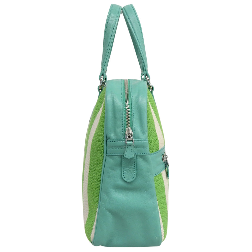 JacquesleCorre Jacques le Corre Stripe Rispond Canvas Leather Handbag Women's Green x White Handbag