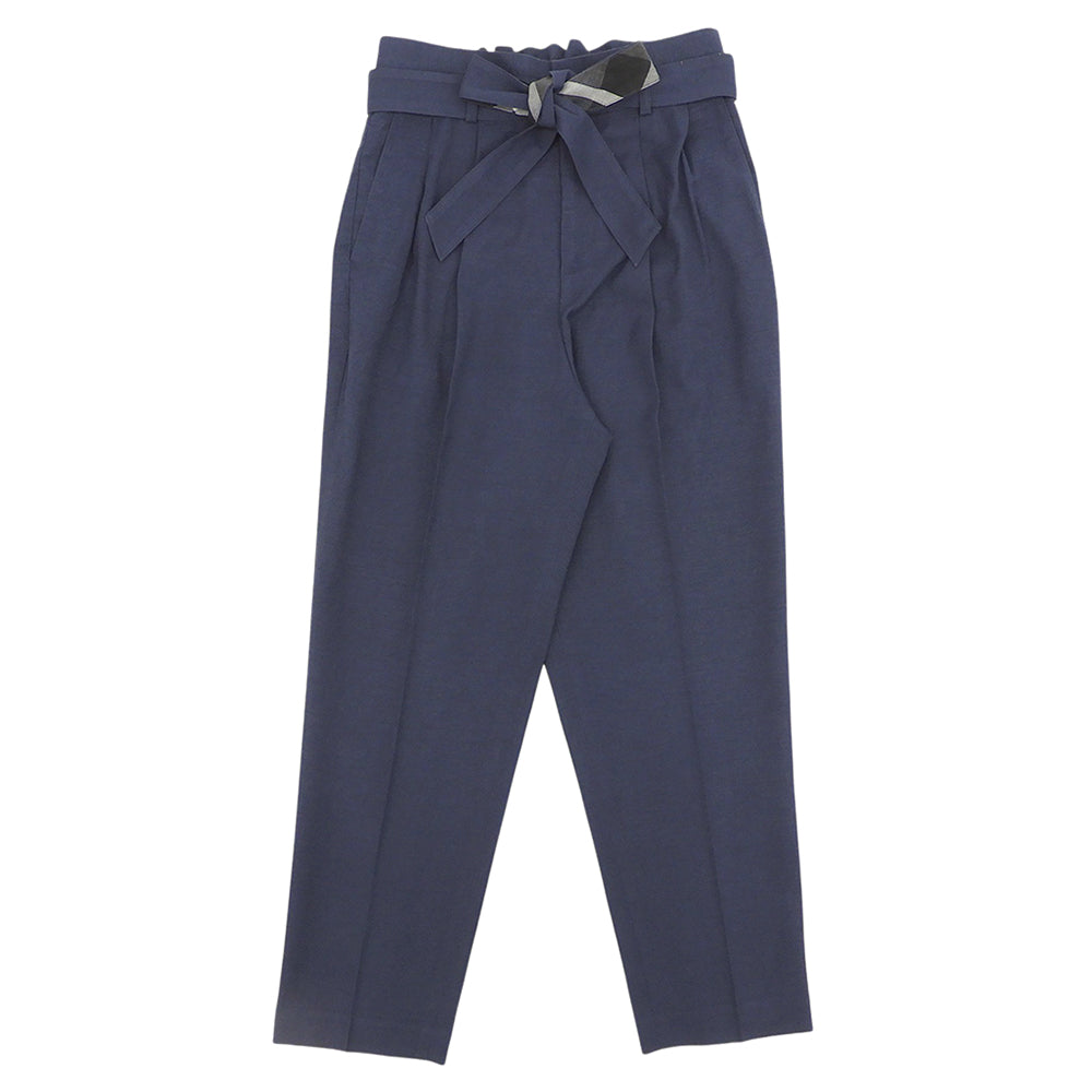 BLUE LABEL CRESTBRIDGE ブルーレーベルクレストブリッジ 美品 リボンベルト リネン パンツ ボトムス レディース ネイビー 38 55R35-193-29 ボトムス