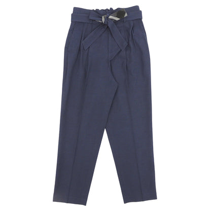 BLUE LABEL CRESTBRIDGE ブルーレーベルクレストブリッジ 美品 リボンベルト リネン パンツ ボトムス レディース ネイビー 38 55R35-193-29 ボトムス