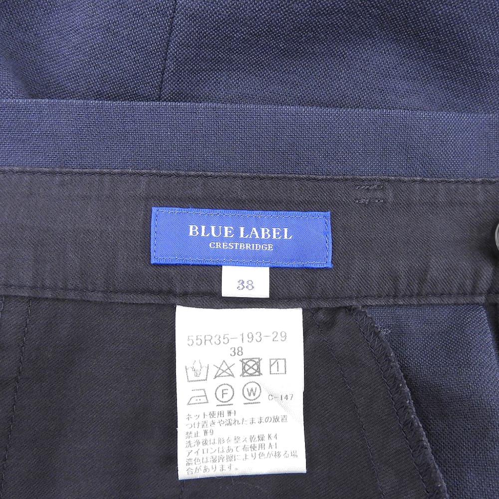 BLUE LABEL CRESTBRIDGE ブルーレーベルクレストブリッジ 美品 リボンベルト リネン パンツ ボトムス レディース ネイビー 38 55R35-193-29 ボトムス