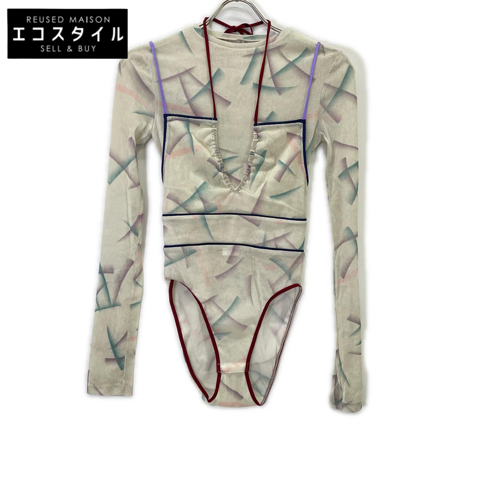 FUMIKA UCHIDA フミカウチダ FU-S-TP005 IVORY FLOCKY PRINTED TULLE DOUBLE-FRONT BODYSUIT トップス