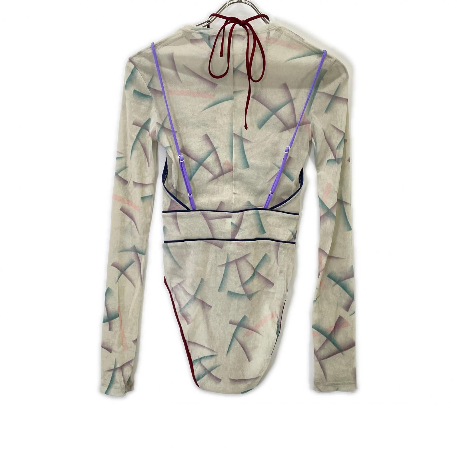 FUMIKA UCHIDA フミカウチダ FU-S-TP005 IVORY FLOCKY PRINTED TULLE DOUBLE-FRONT BODYSUIT トップス