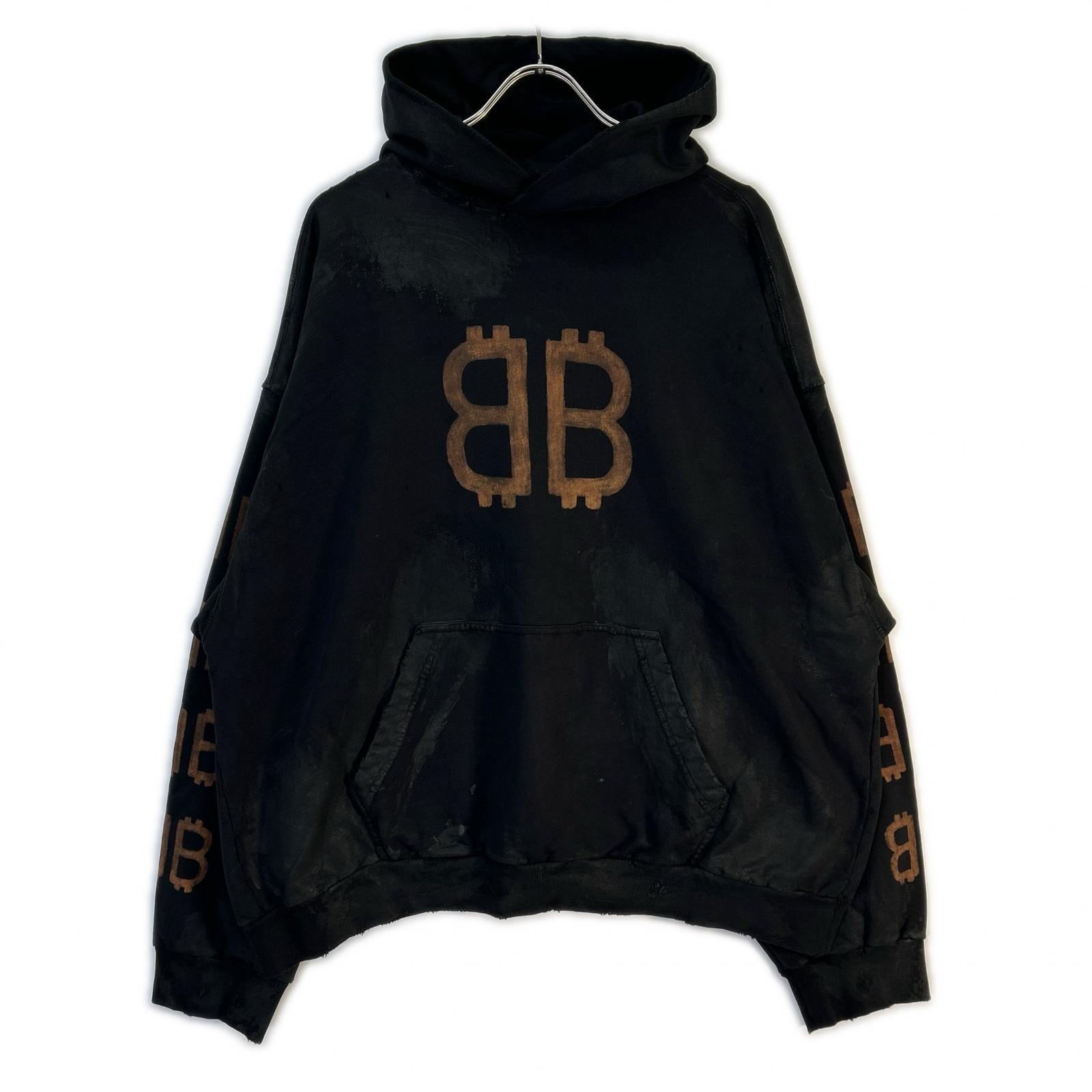 BALENCIAGA バレンシアガ 【国内正規/23年製】742603 TOVN7 BBプリント ダメージ加工 プルオーバー パーカー トップス