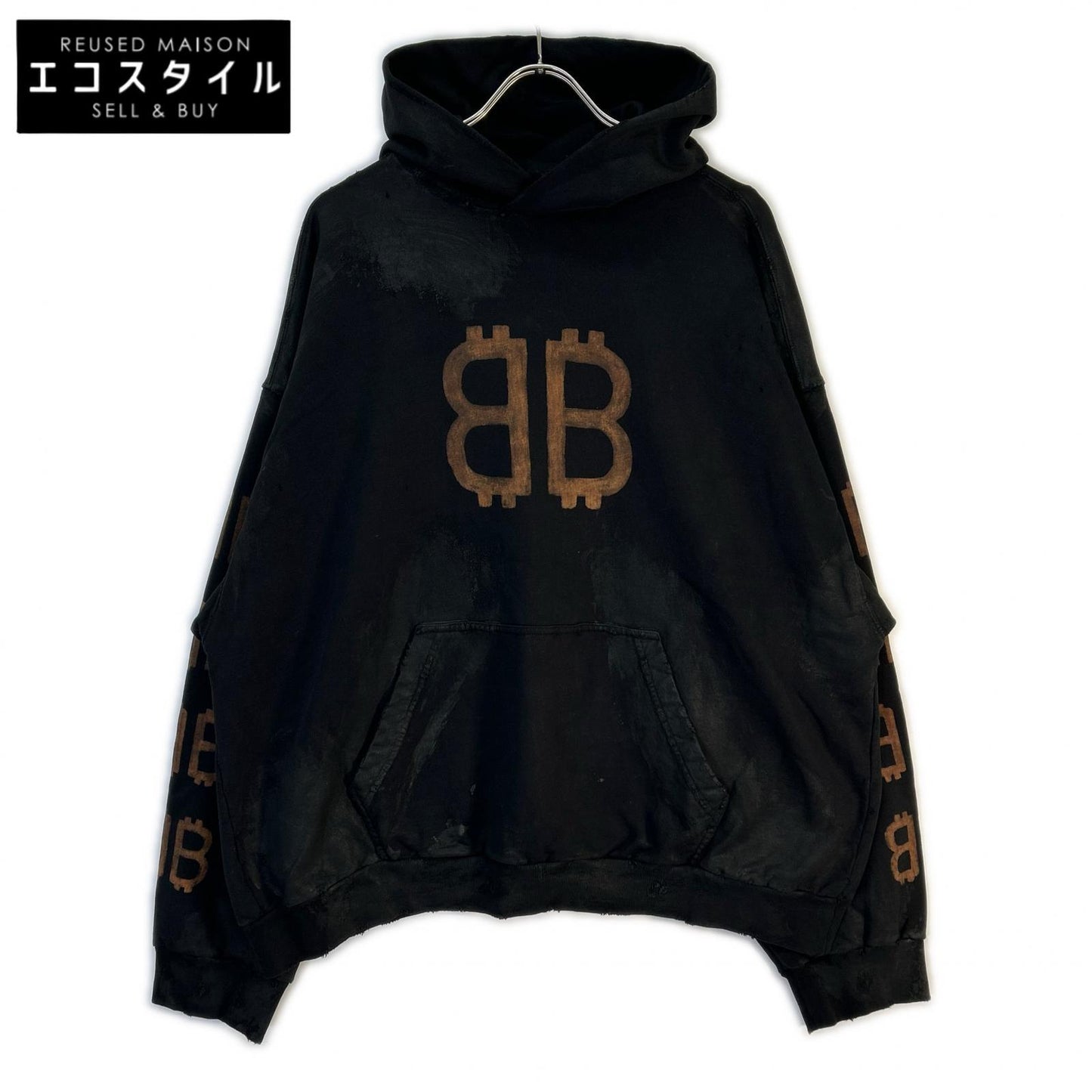 BALENCIAGA バレンシアガ 【国内正規/23年製】742603 TOVN7 BBプリント ダメージ加工 プルオーバー パーカー トップス