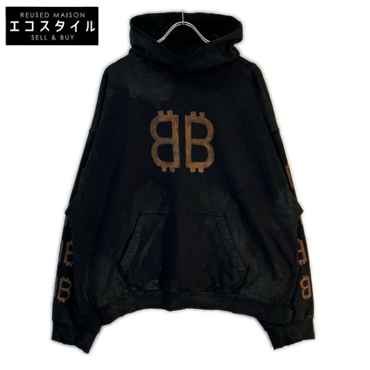 BALENCIAGA 巴黎世家 【日本国内正品/23年款】742603 TOVN7 BB印花破洞套头连帽衫 上衣
