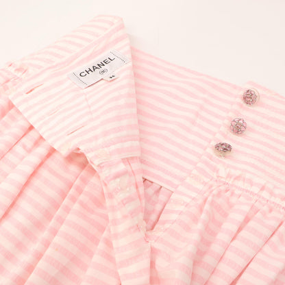 CHANEL シャネル 美品 国内正規 P76512V68254 24C ボーダー コットンポプリン ロング スカート