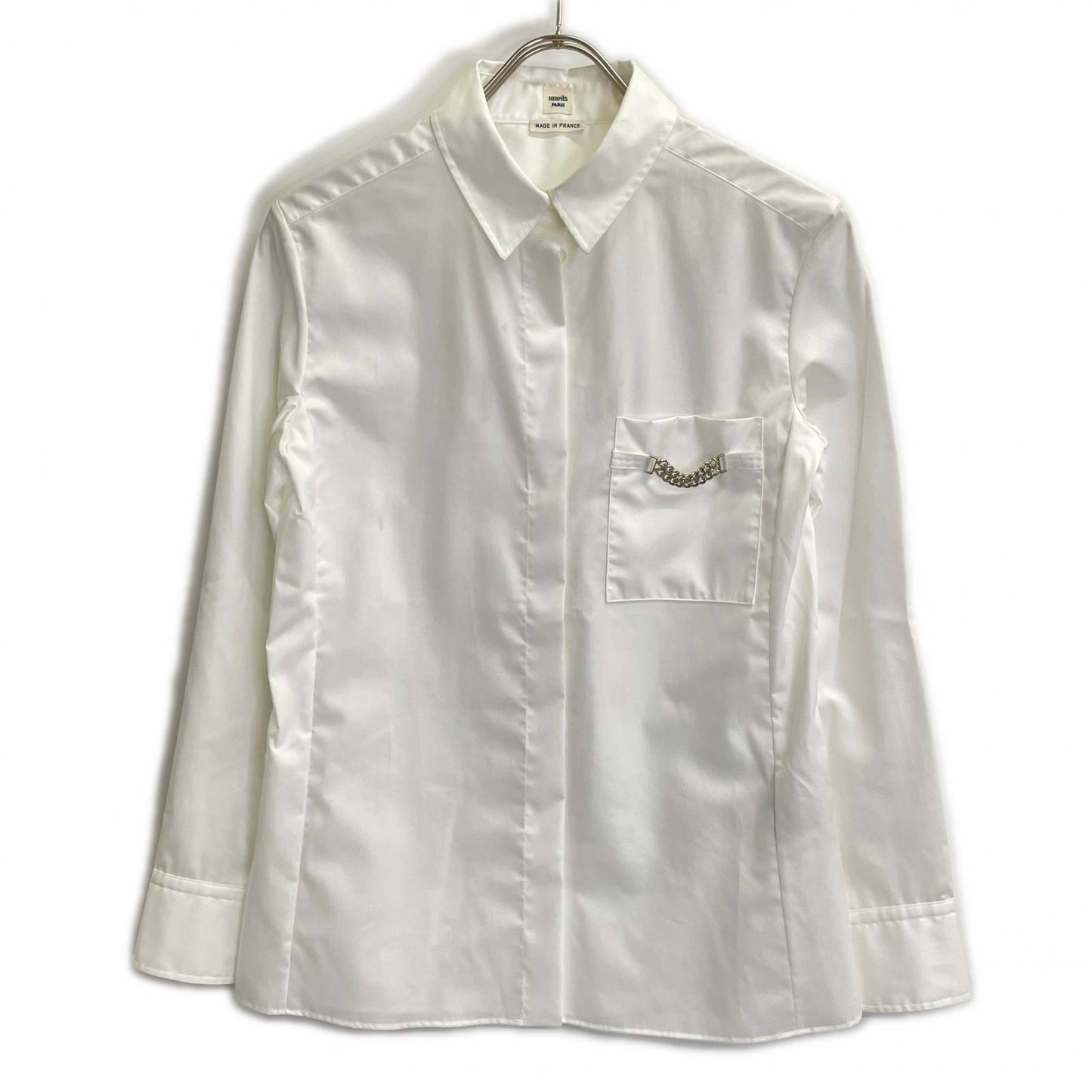 HERMES 96-7601 White Cotton Sellier Shell Button Shirt Top
