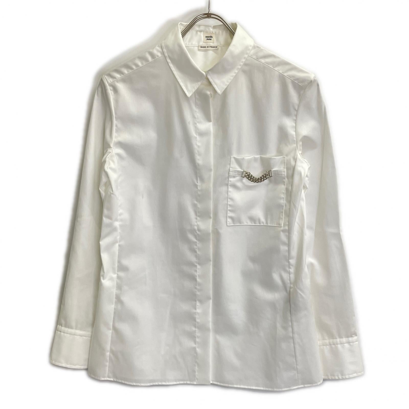 HERMES 96-7601 White Cotton Sellier Shell Button Shirt Top