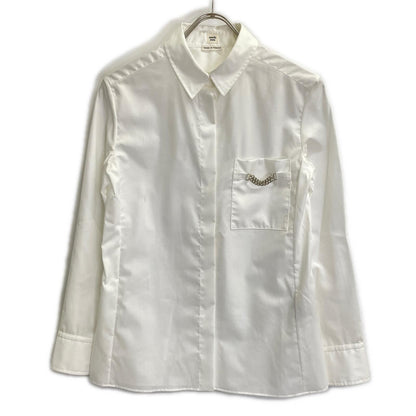 HERMES 96-7601 White Cotton Sellier Shell Button Shirt Top