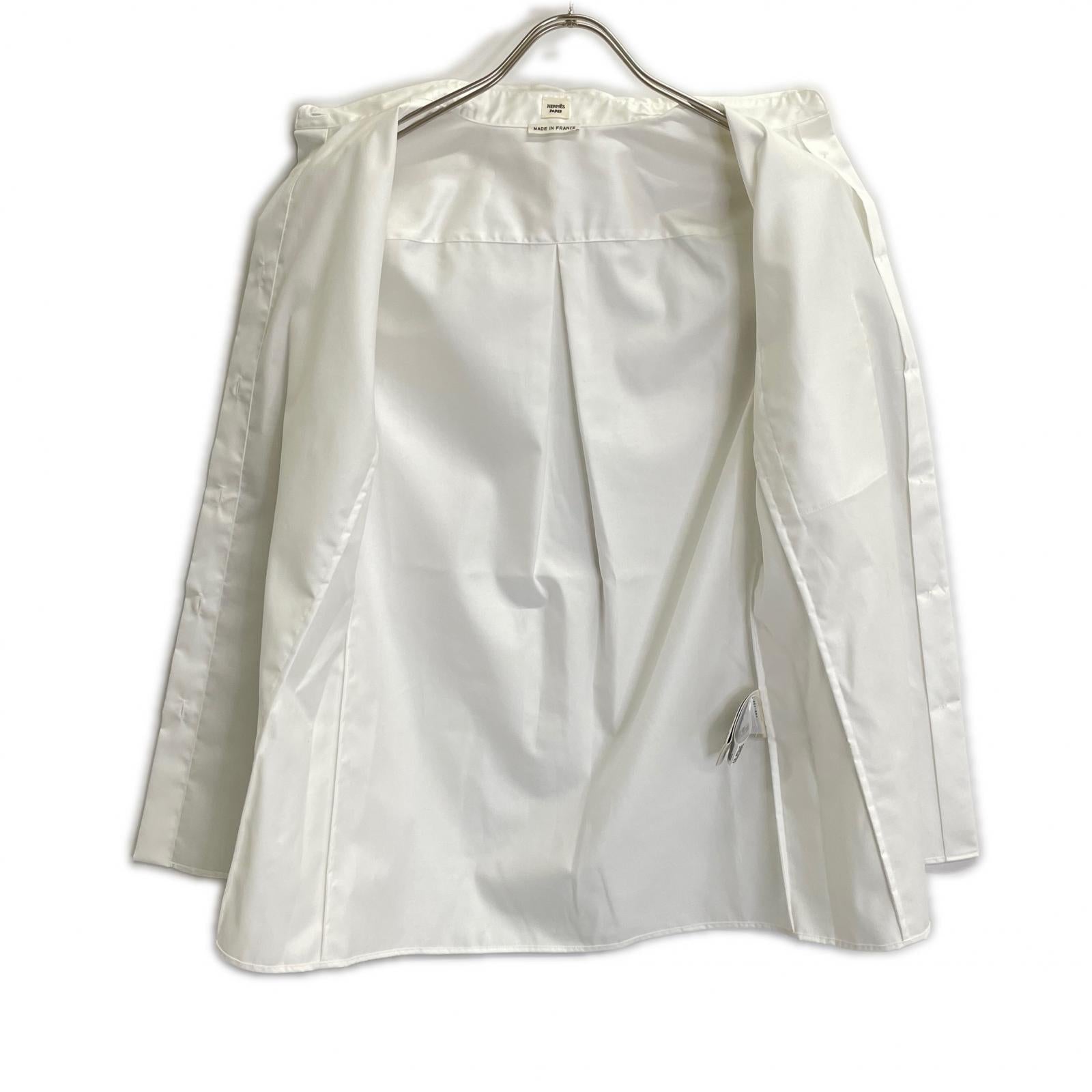 HERMES 96-7601 White Cotton Sellier Shell Button Shirt Top
