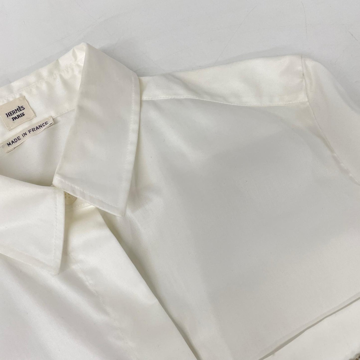 HERMES 96-7601 White Cotton Sellier Shell Button Shirt Top