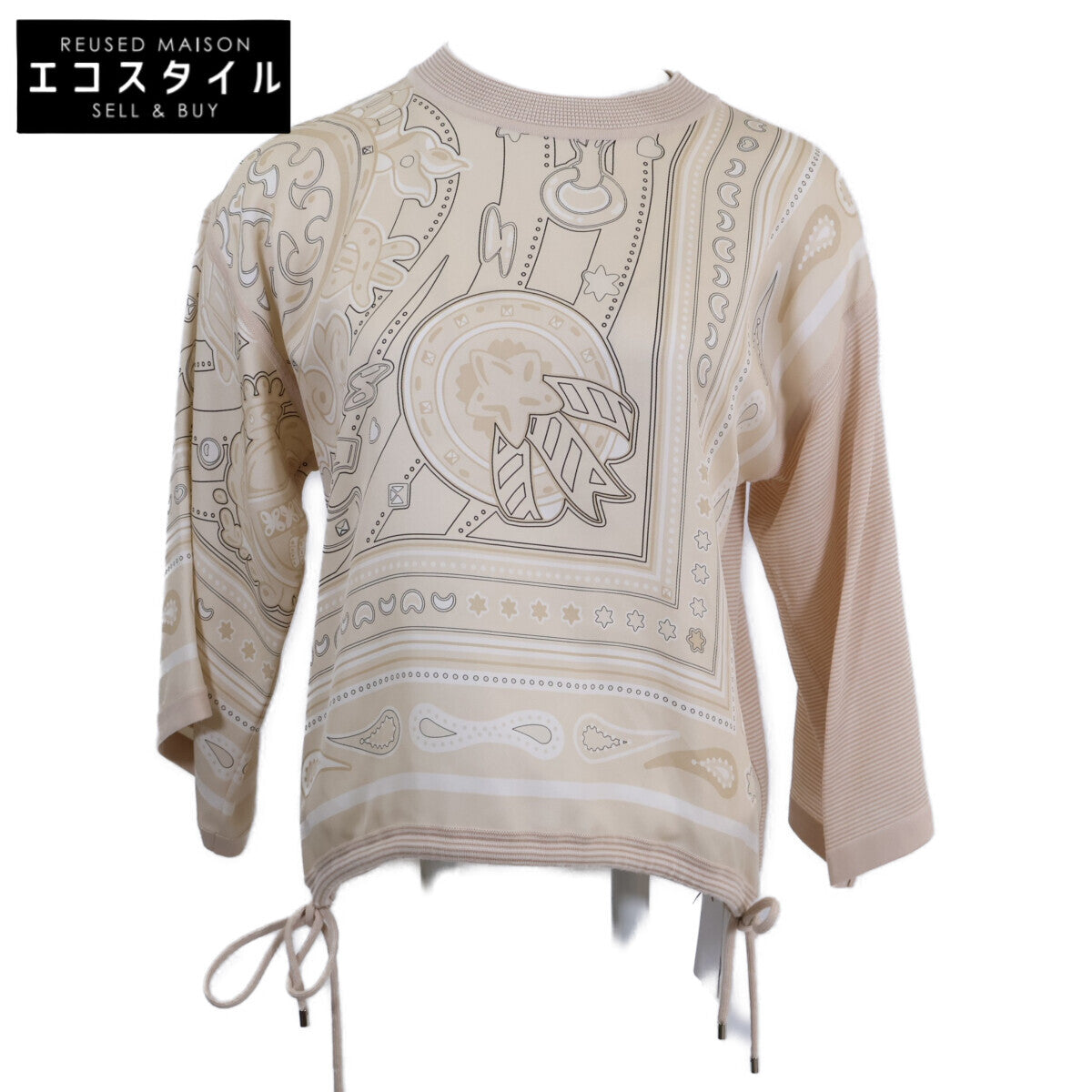 HERMES 爱马仕 近全新 国内专柜 5H2809DJ 25AW CANDY LIBRIS BANDANA 真丝斜纹羊毛混纺 女士上衣