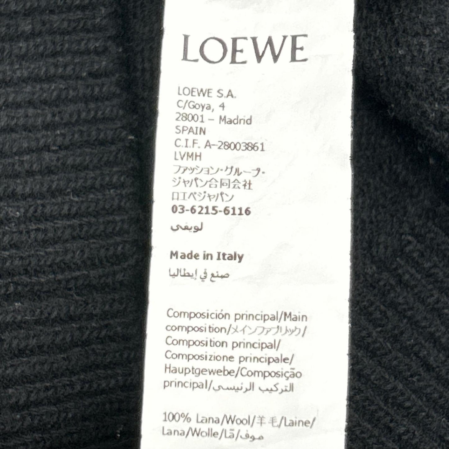 LOEWE LOEWE H526Y14KH1 Black Wool Anagram Sweater Top