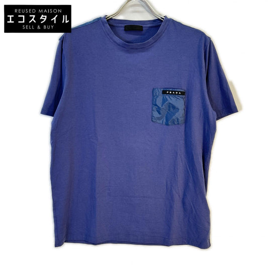 PRADA SJN250 22SS Navy Rubber Logo Pocket T-Shirt Top