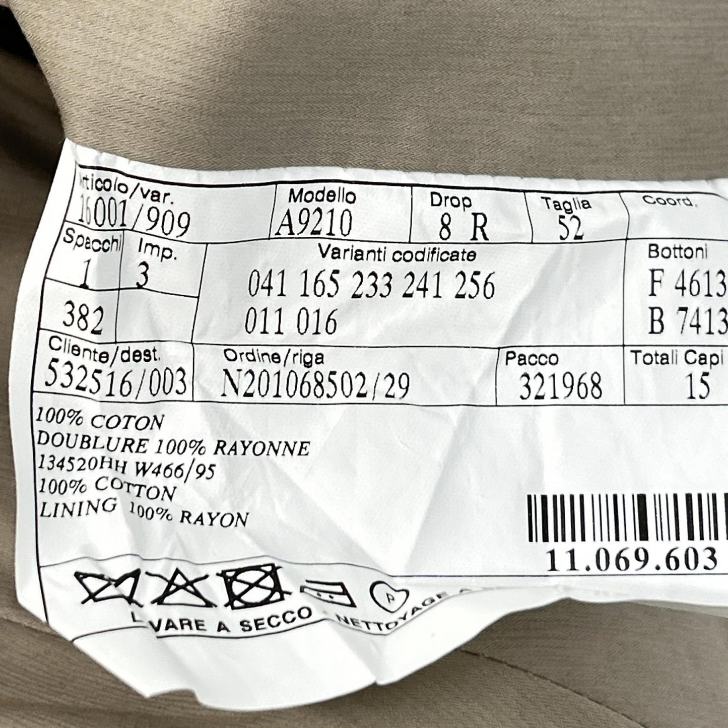 日本国内正品 A9210 棉质 双扣 单排扣 西服套装 52/8R 男士