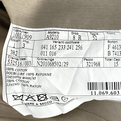 日本国内正品 A9210 棉质 双扣 单排扣 西服套装 52/8R 男士