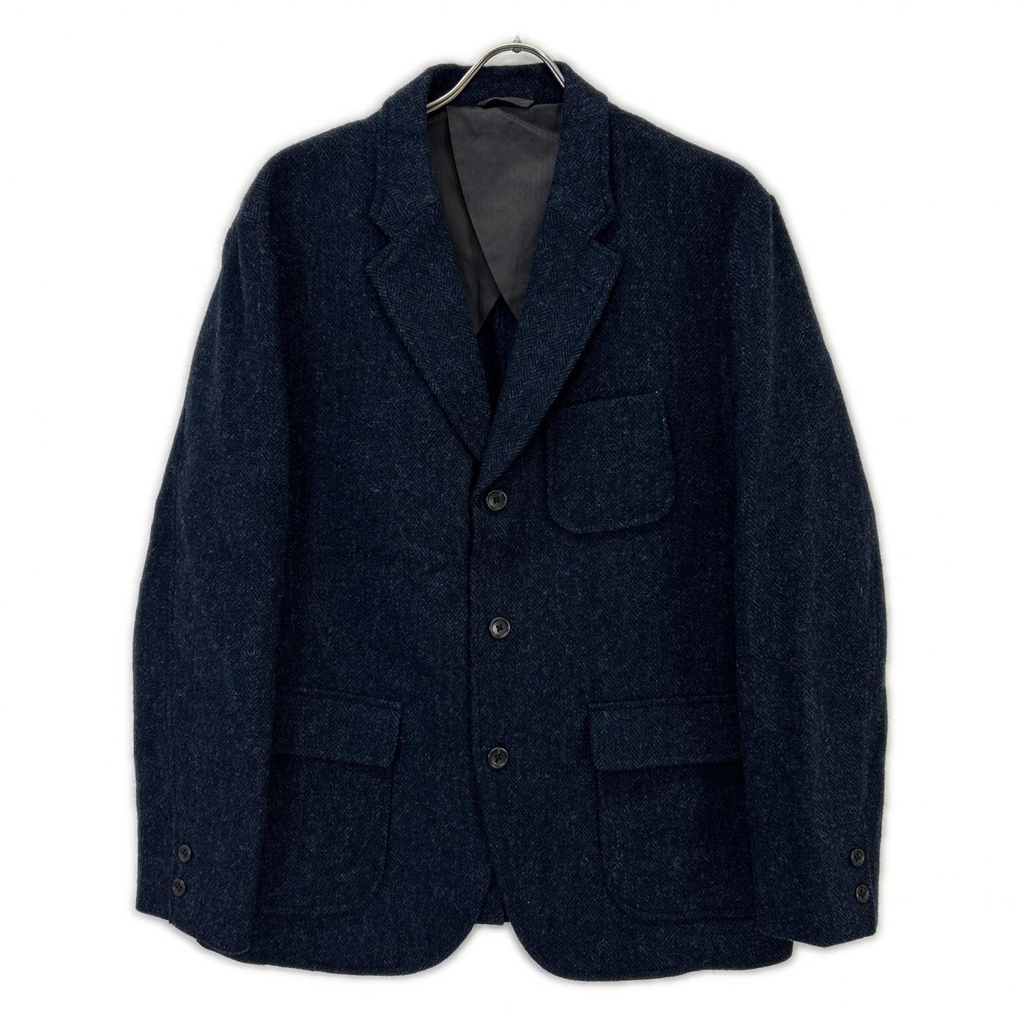 ×WOOLRICH Navy Herringbone Tailored Jacket with Functioning Cuffs L Men's