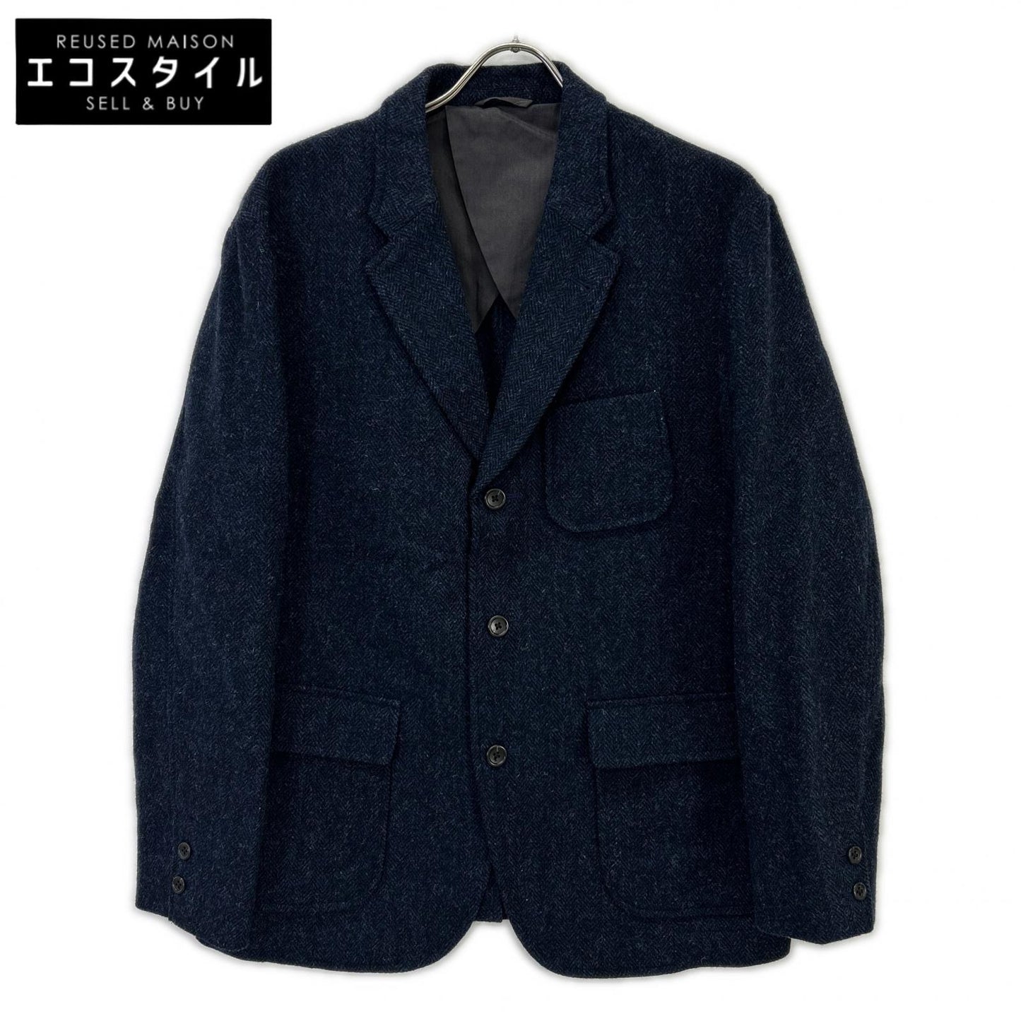 ×WOOLRICH Navy Herringbone Tailored Jacket with Functioning Cuffs L Men's