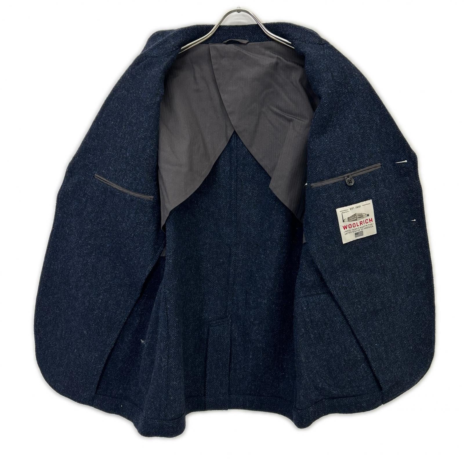 ×WOOLRICH Navy Herringbone Tailored Jacket with Functioning Cuffs L Men's