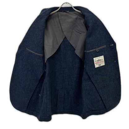 ×WOOLRICH Navy Herringbone Tailored Jacket with Functioning Cuffs L Men's