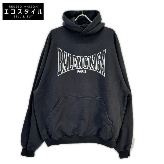 BALENCIAGA 巴黎世家 24AW 803265 黑色 标志 复古印花 套头连帽衫 上衣