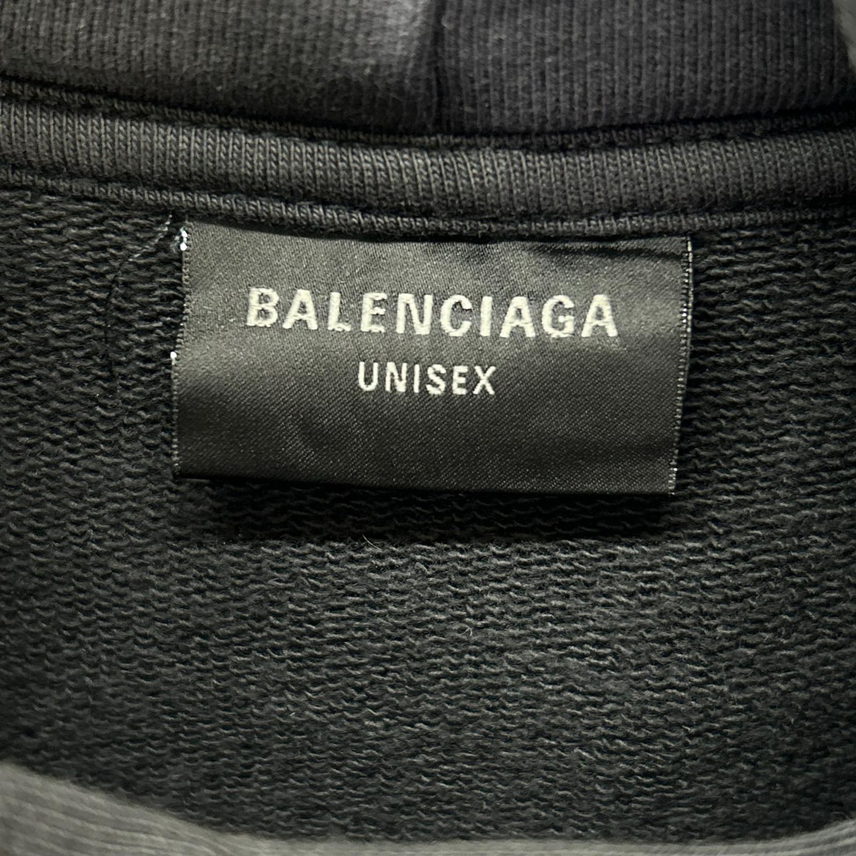 BALENCIAGA 巴黎世家 24AW 803265 黑色 标志 复古印花 套头连帽衫 上衣