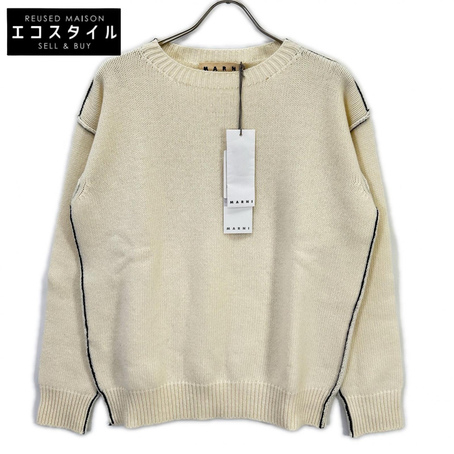 W14GCMQ06Q00FH558 White Wool Crew Neck Sweater Top 46 Men's