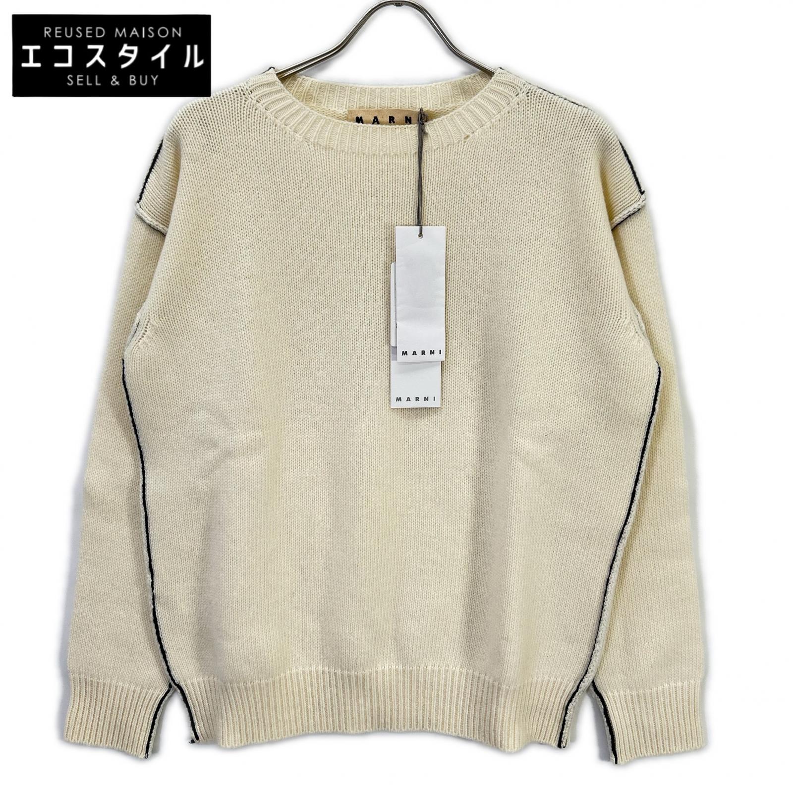 W14GCMQ06Q00FH558 White Wool Crew Neck Sweater Top 46 Men's