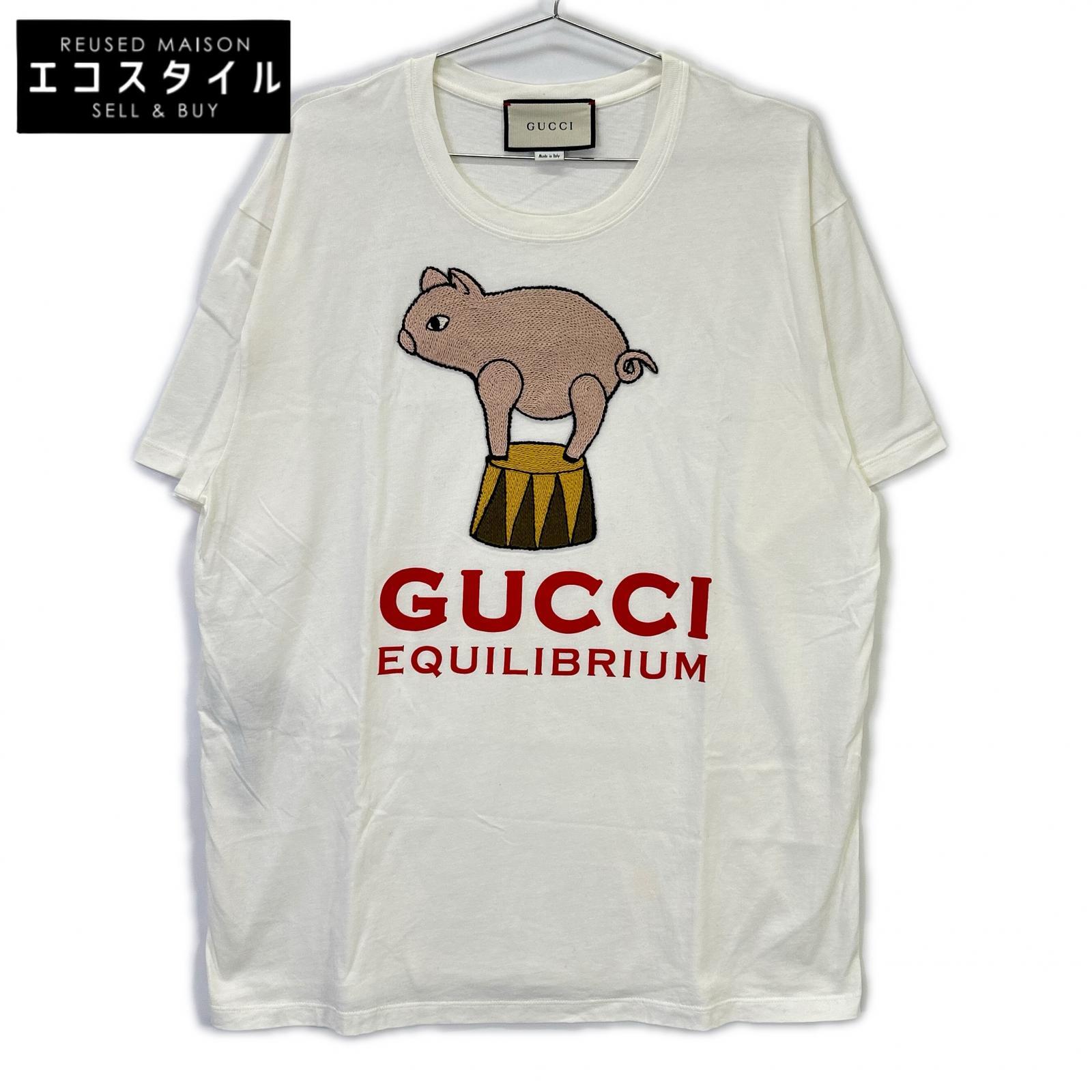 GUCCI グッチ 615044 ホワイト ピッグ刺繍 Tシャツ トップス