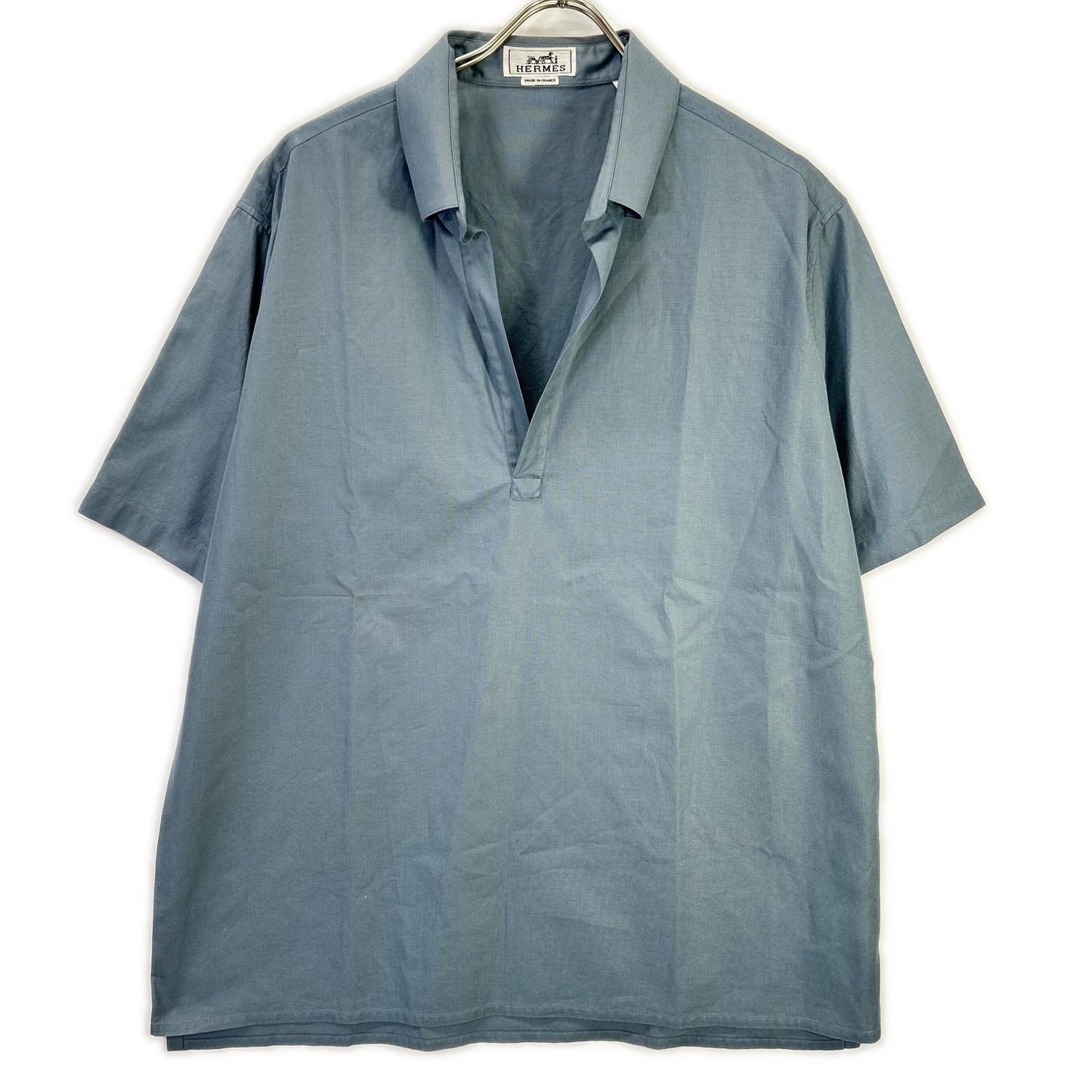 HERMES エルメス 41-5611 ブルー コットン100% BD 開襟シャツ トップス