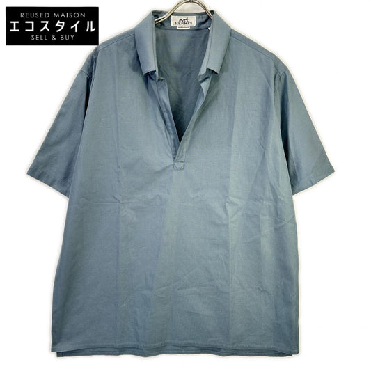 HERMES エルメス 41-5611 ブルー コットン100% BD 開襟シャツ トップス