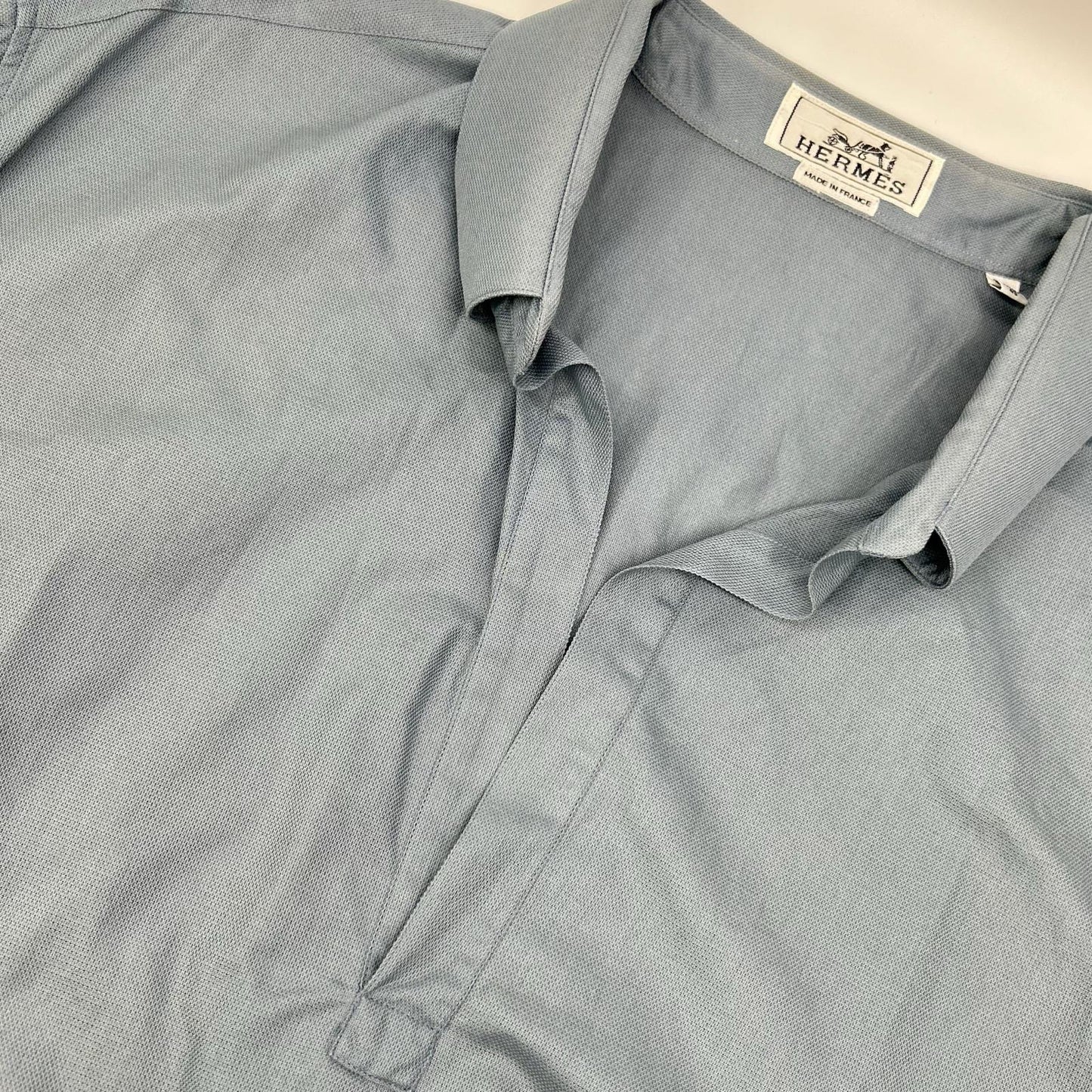 HERMES エルメス 41-5611 ブルー コットン100% BD 開襟シャツ トップス
