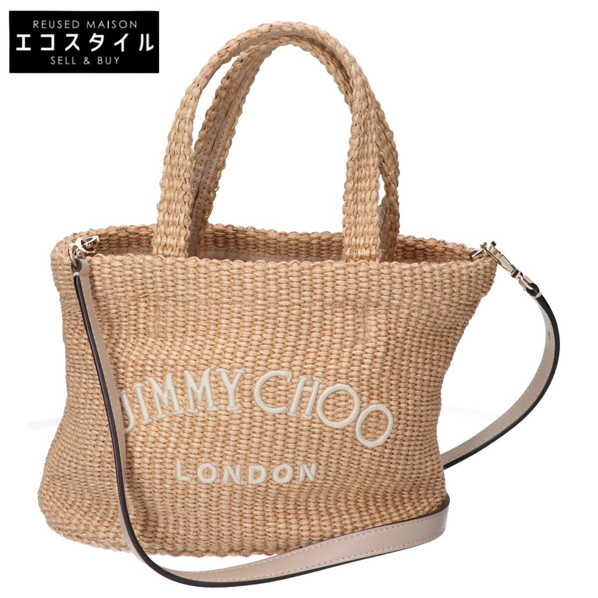 JIMMY CHOO ジミーチュウ ラフィア ビーチ トート ウエスト ミニ 2WAYショルダー トートバッグ