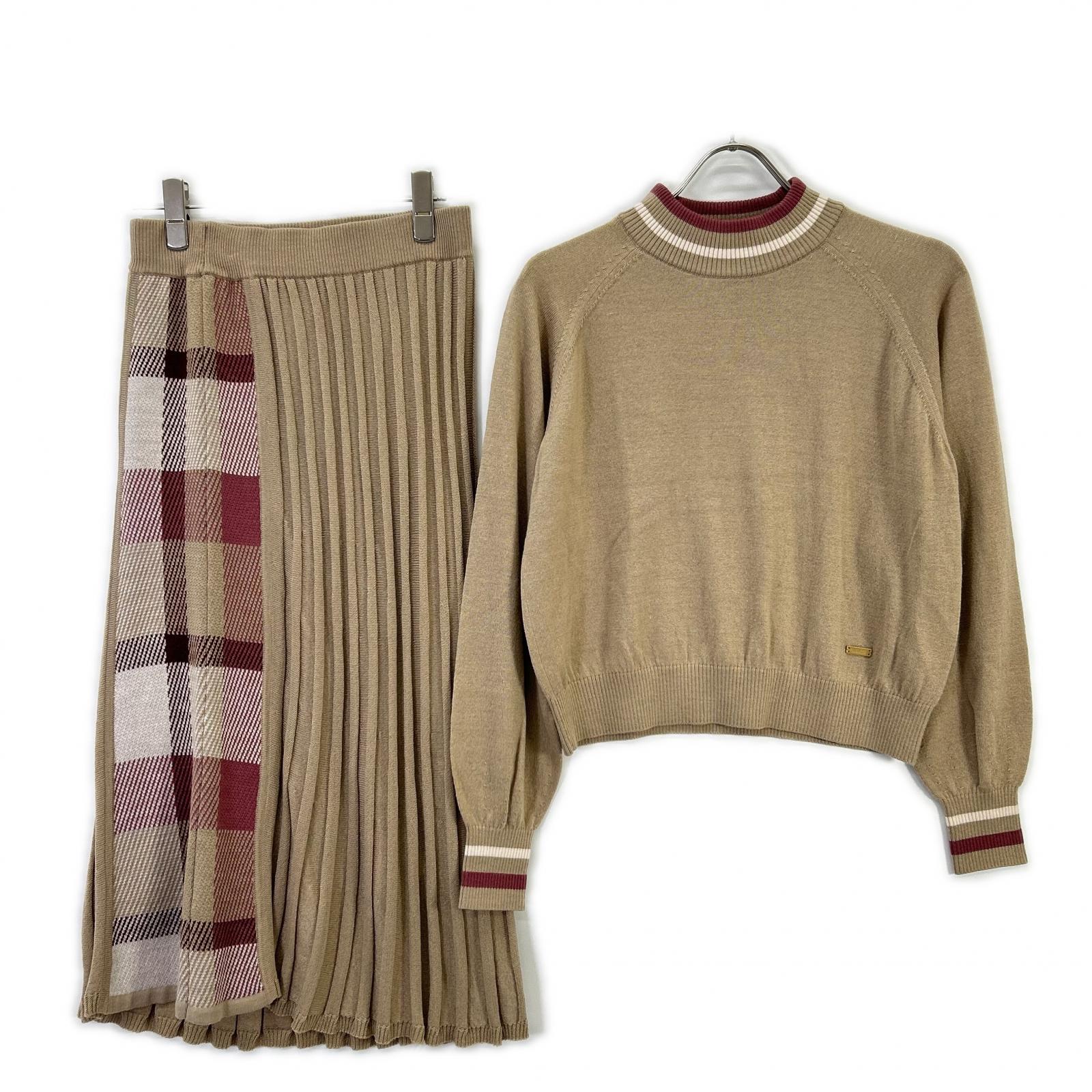 Brown Wool Mock Neck Knit / Skirt Set-up 38 Women's