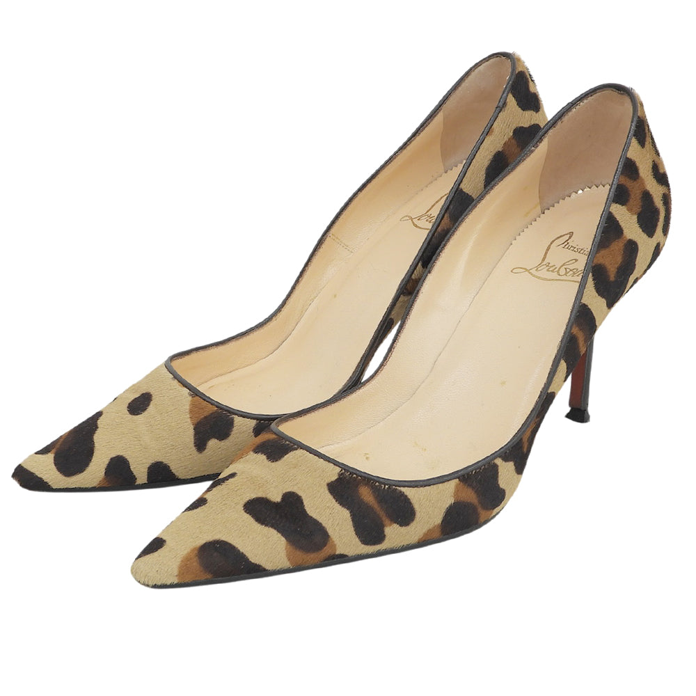 CHRISTIAN LOUBOUTIN Leopard-print pony hair heeled pumps, women's shoes, beige × brown, 37, shoes