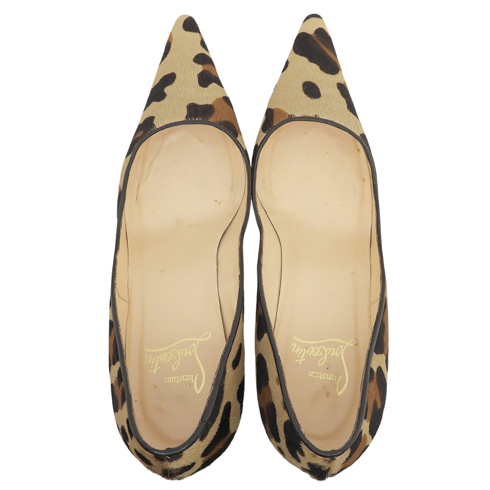 CHRISTIAN LOUBOUTIN Leopard-print pony hair heeled pumps, women's shoes, beige × brown, 37, shoes