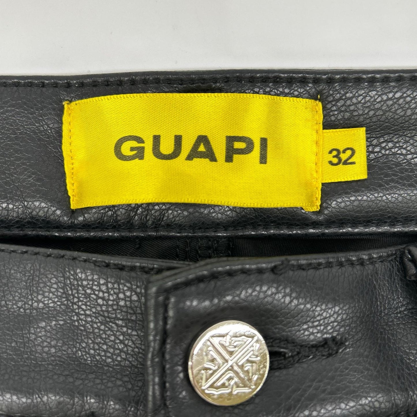 GUAPI グアピ ブラック レザー スター ダブルニー パンツ ボトムス