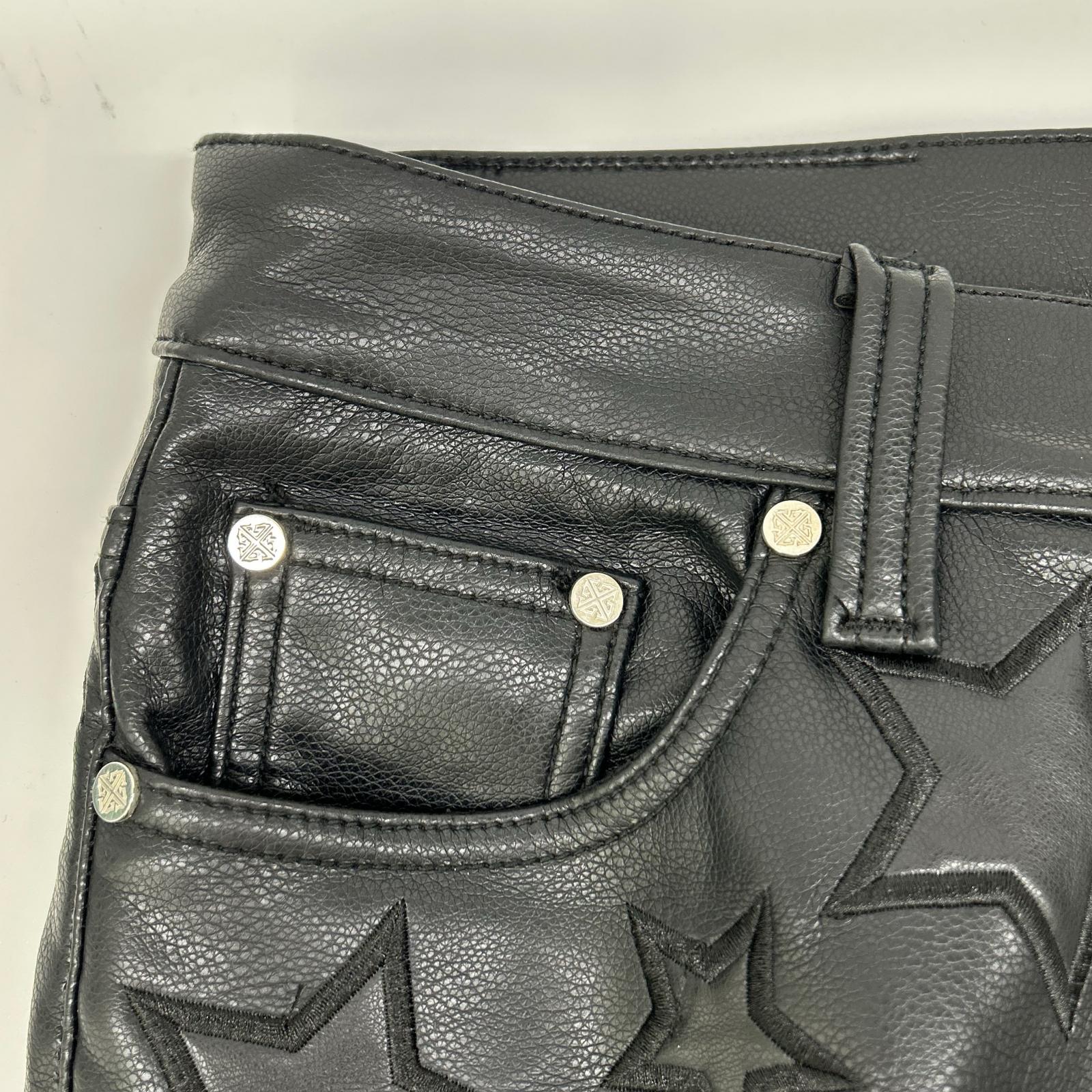 GUAPI グアピ ブラック レザー スター ダブルニー パンツ ボトムス