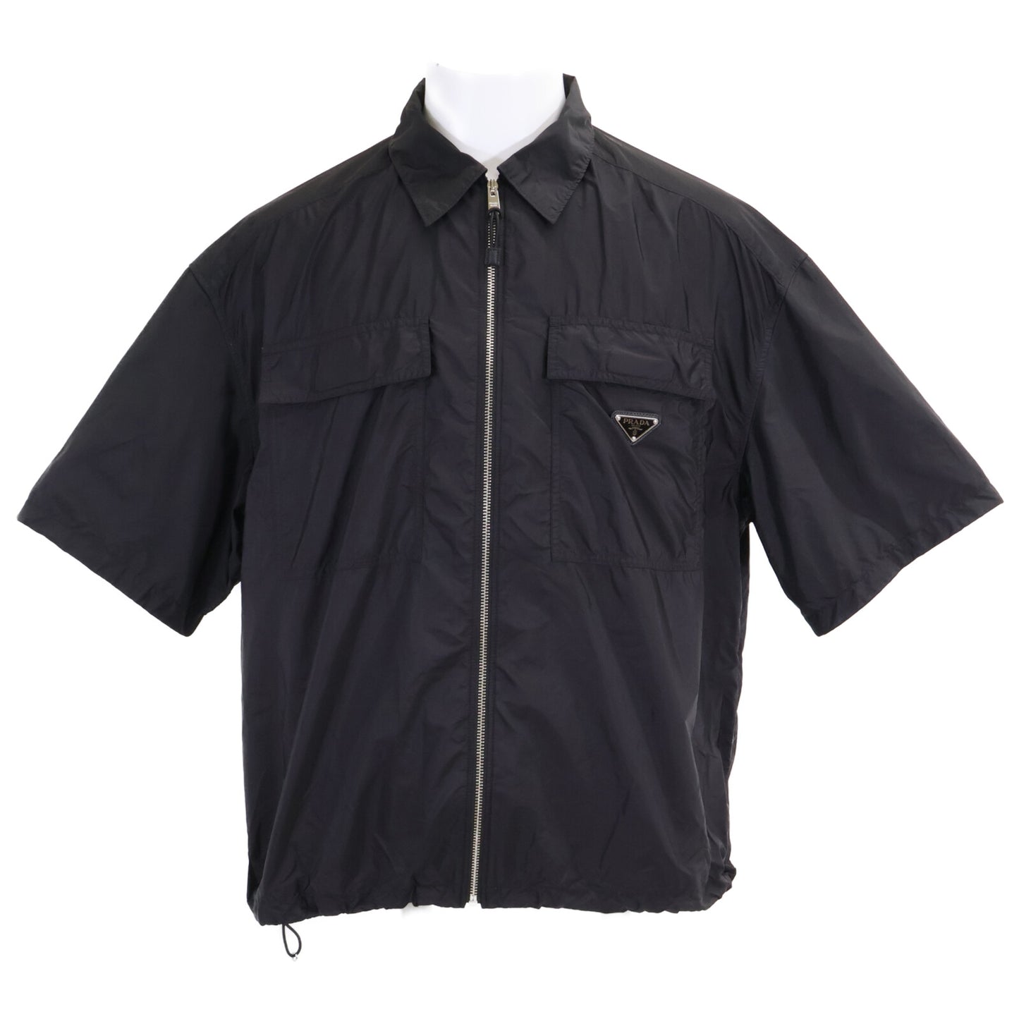 PRADA プラダ 【国内正規/24年製】SC758 Re-Nylon トライアングルロゴプレート オーバーサイズ ジップアップ 半袖シャツ トップス