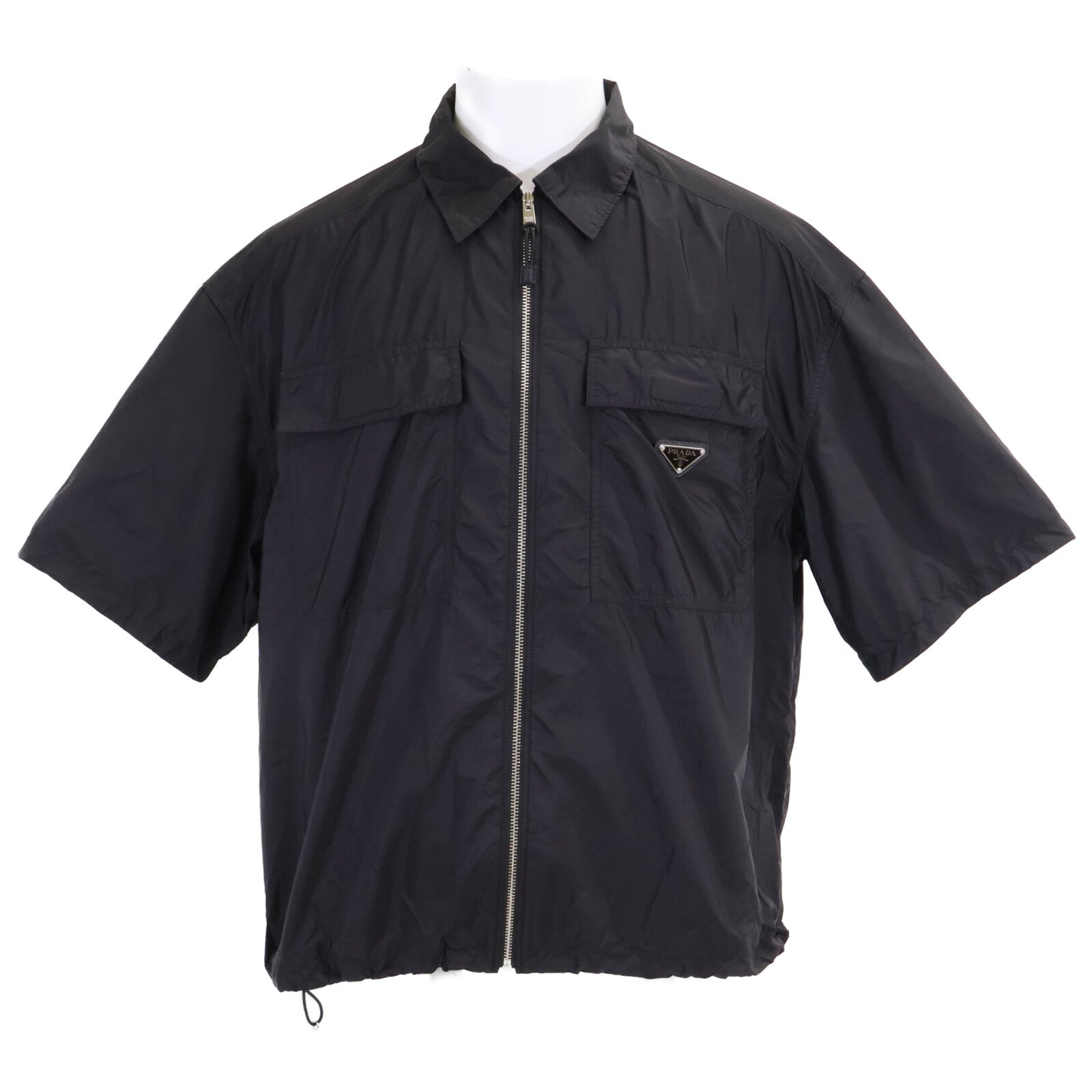 PRADA プラダ 【国内正規/24年製】SC758 Re-Nylon トライアングルロゴプレート オーバーサイズ ジップアップ 半袖シャツ トップス