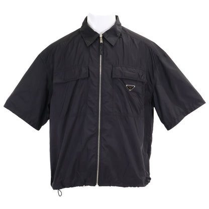 PRADA プラダ 【国内正規/24年製】SC758 Re-Nylon トライアングルロゴプレート オーバーサイズ ジップアップ 半袖シャツ トップス