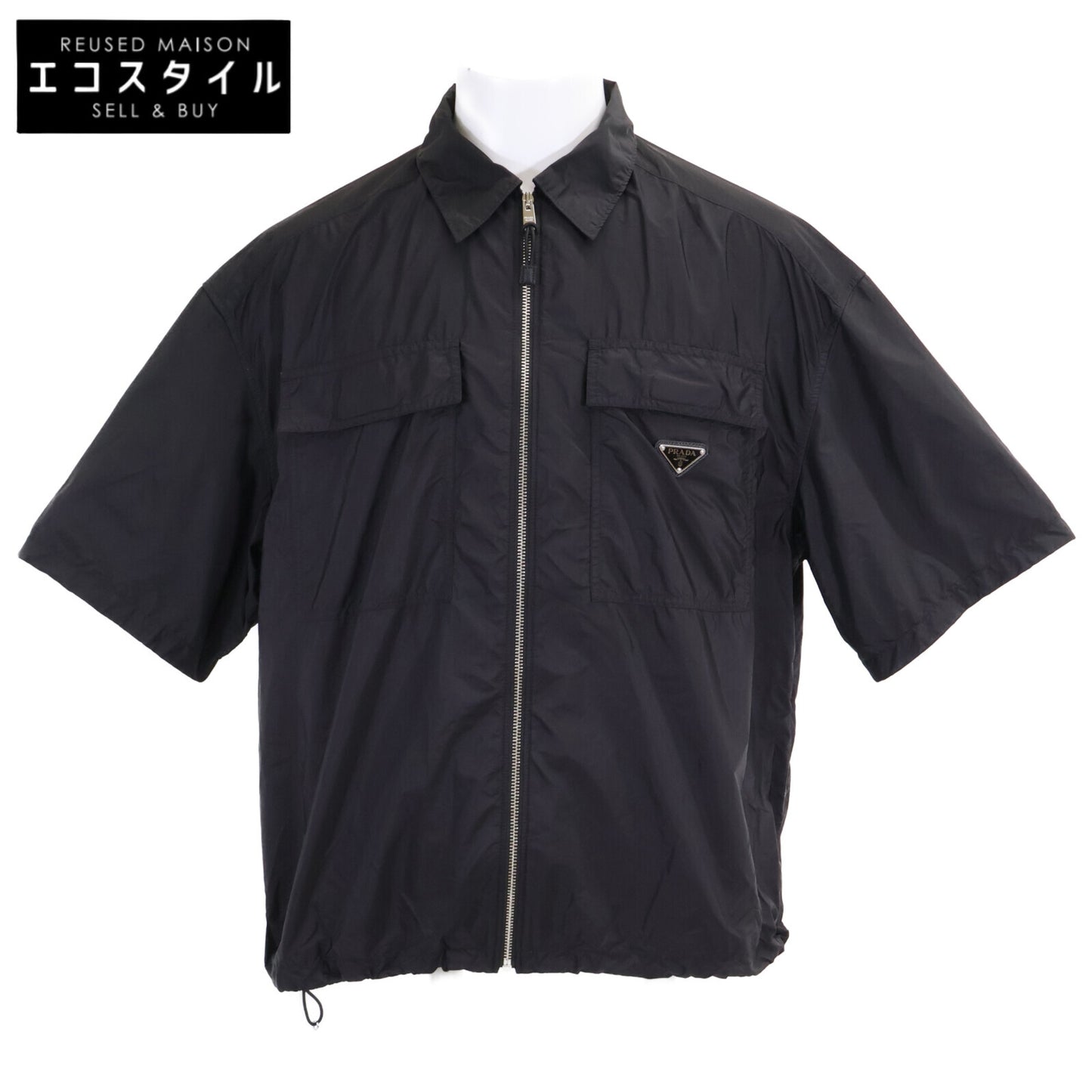 PRADA プラダ 【国内正規/24年製】SC758 Re-Nylon トライアングルロゴプレート オーバーサイズ ジップアップ 半袖シャツ トップス