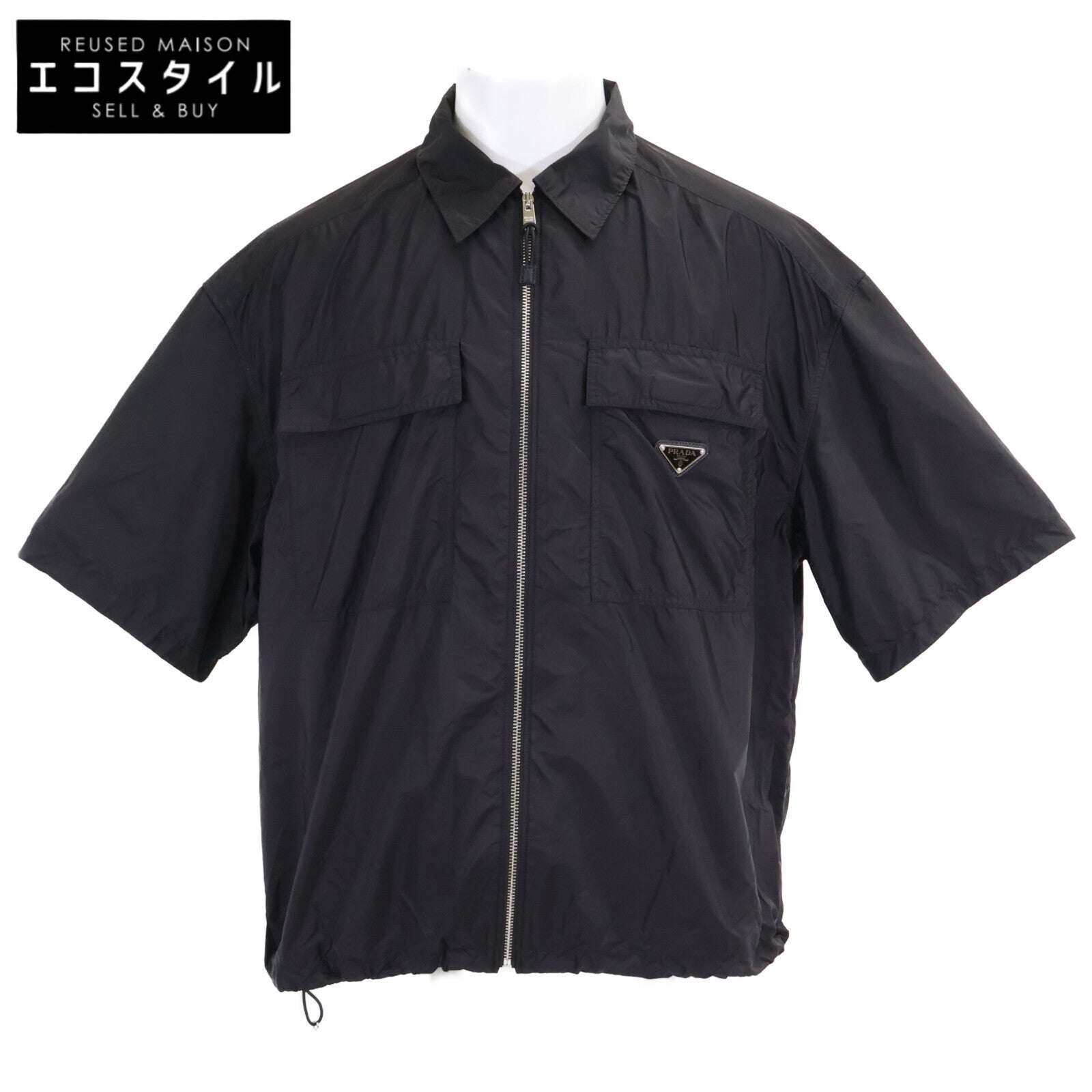PRADA プラダ 【国内正規/24年製】SC758 Re-Nylon トライアングルロゴプレート オーバーサイズ ジップアップ 半袖シャツ トップス