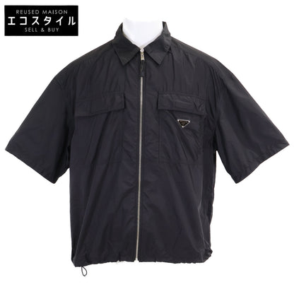PRADA プラダ 【国内正規/24年製】SC758 Re-Nylon トライアングルロゴプレート オーバーサイズ ジップアップ 半袖シャツ トップス