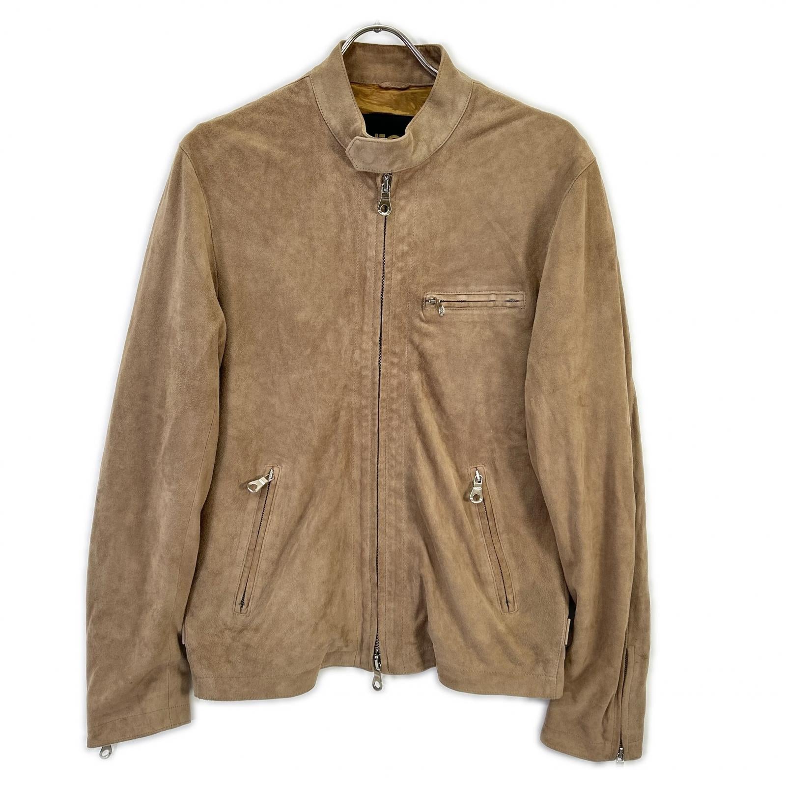 Cinquanta Cinquanta H-502/1 brown goat suede stand-collar single rider jacket