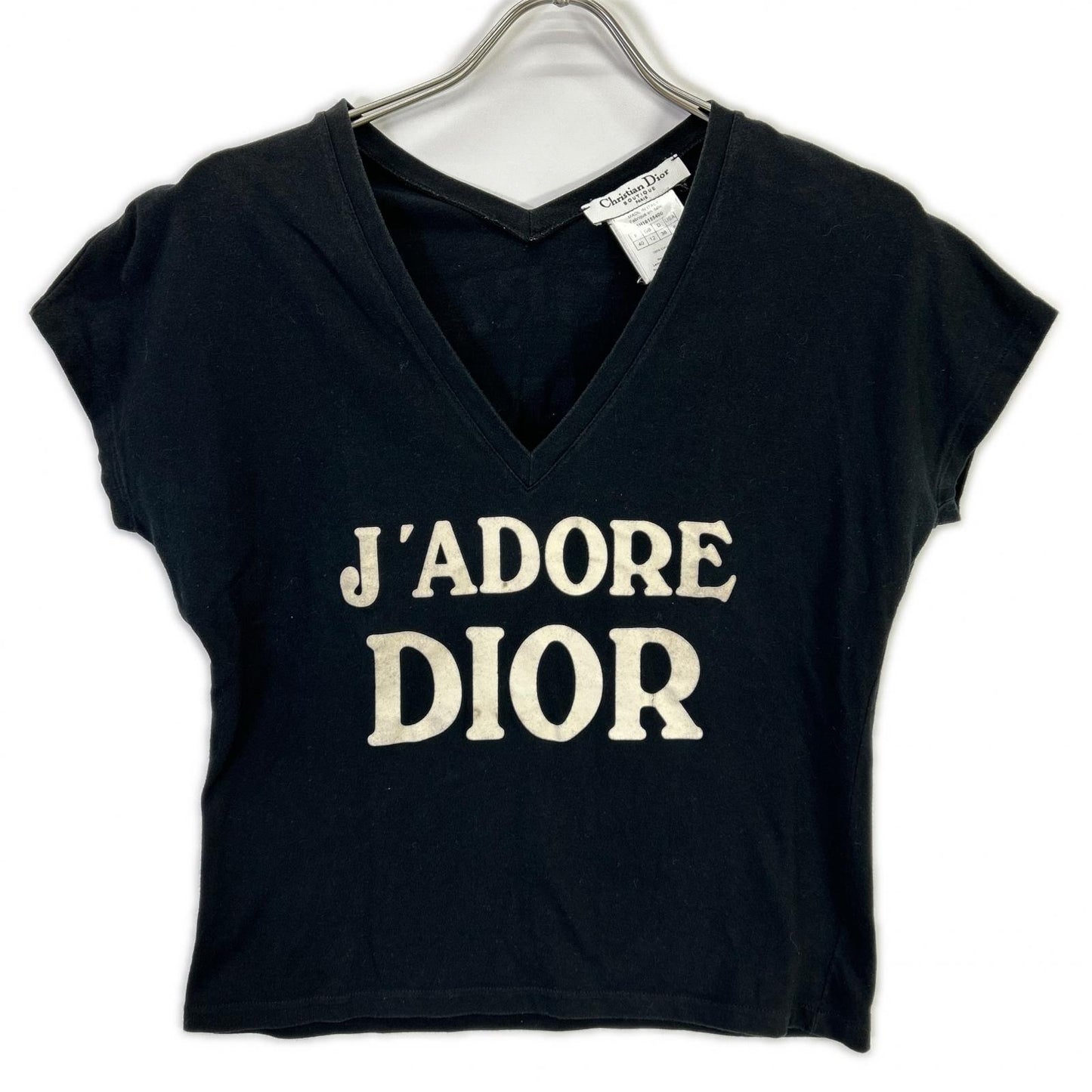 【SALE】 Christian Dior クリスチャンディオール BOUTIQUE 3H16155400 ブラック コットン J ADORE ロゴ Vネック ノースリーブ カットソー トップス