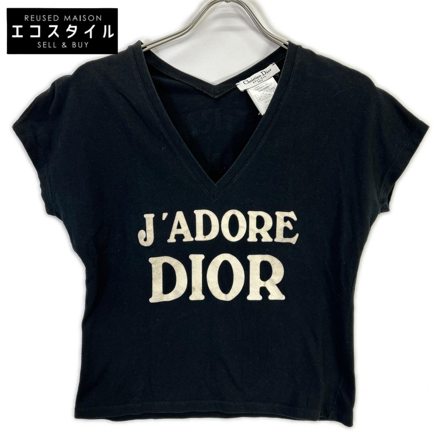 【SALE】 Christian Dior クリスチャンディオール BOUTIQUE 3H16155400 ブラック コットン J ADORE ロゴ Vネック ノースリーブ カットソー トップス